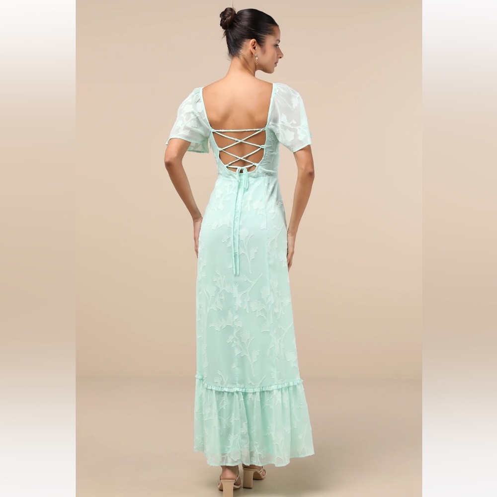 Lulus Tailor Made For You Mint Green Jacquard Lace-Up Maxi Dress - Picture 2 of 12